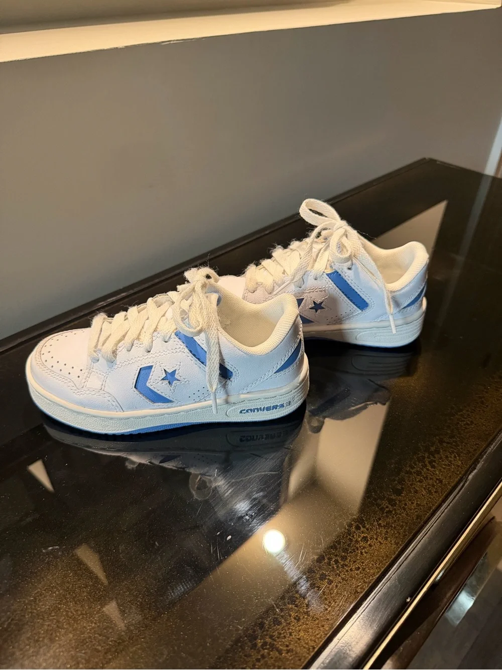 Converse Kids White with Light Blue Star Low-Top Sneakers